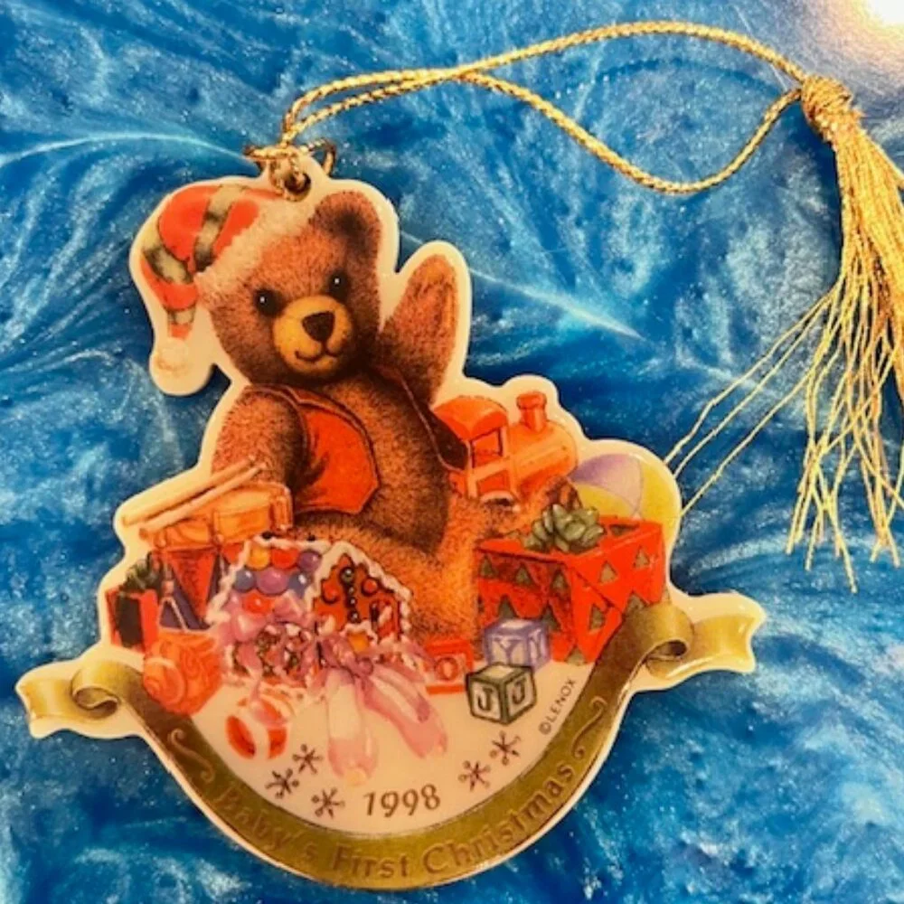 Lenox 1998 Baby's First Christmas Teddy Bear Presents Ornament